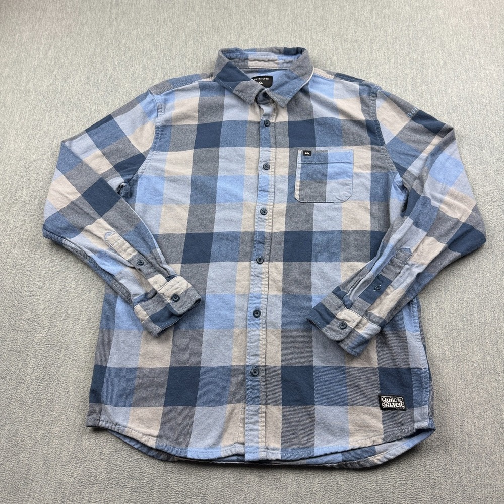 Quiksilver Shirt Mens Medium Blue Motherfly Regular Fit Flannel Plaid Button Up
